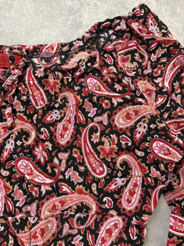 paisley flared wide neck blouse