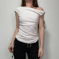 white asymmetric off the shoulder t-shirt