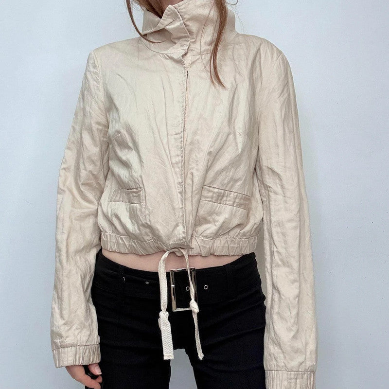 cropped tan high neck jacket