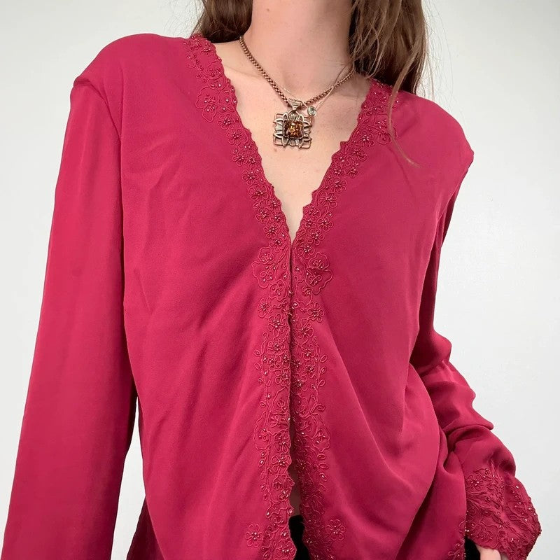 Pink silk beaded floaty embellished shirt cardi