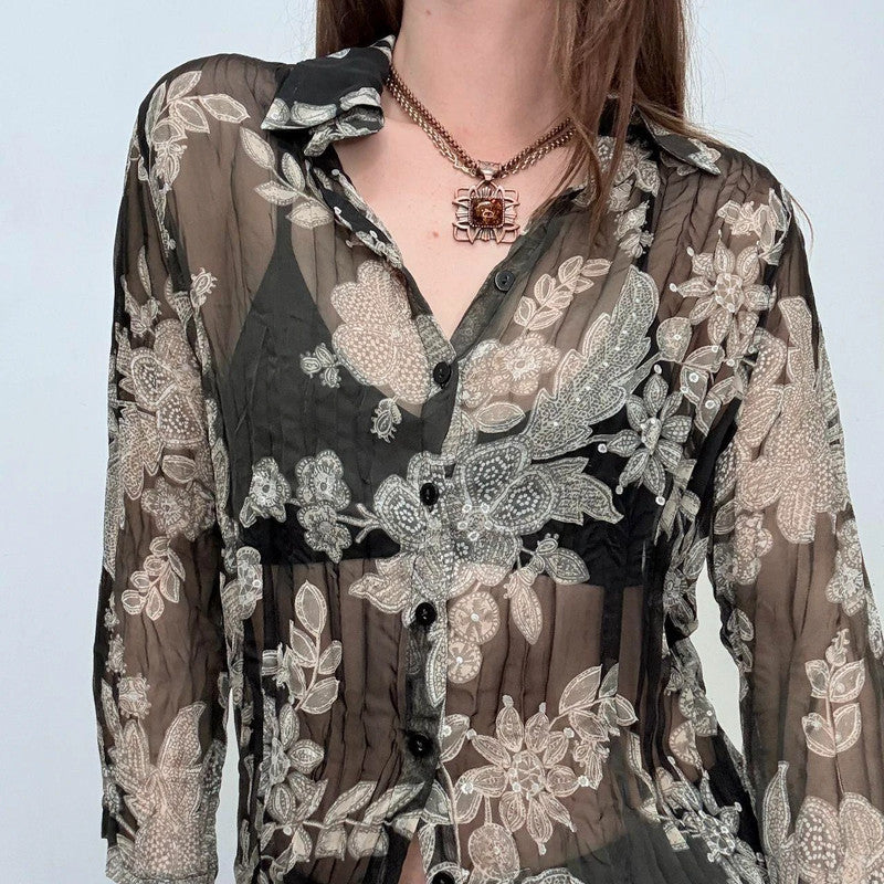 sheer crinkle floral paisley shirt
