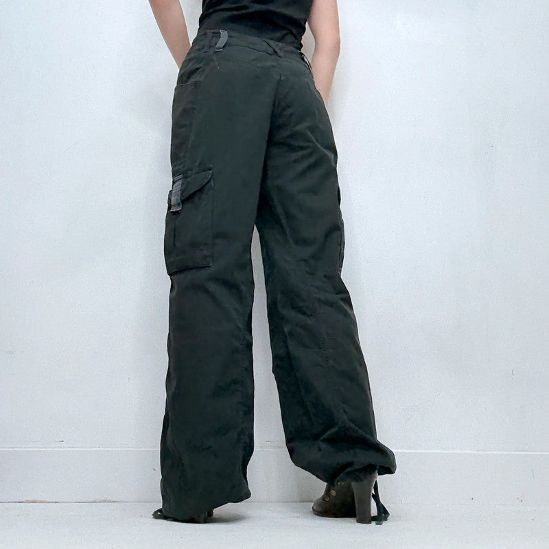 grunge flared black cargo utility trousers