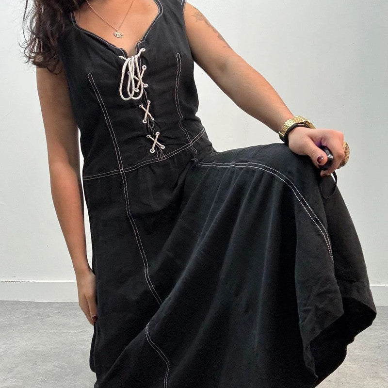 black grunge corset maxi dress