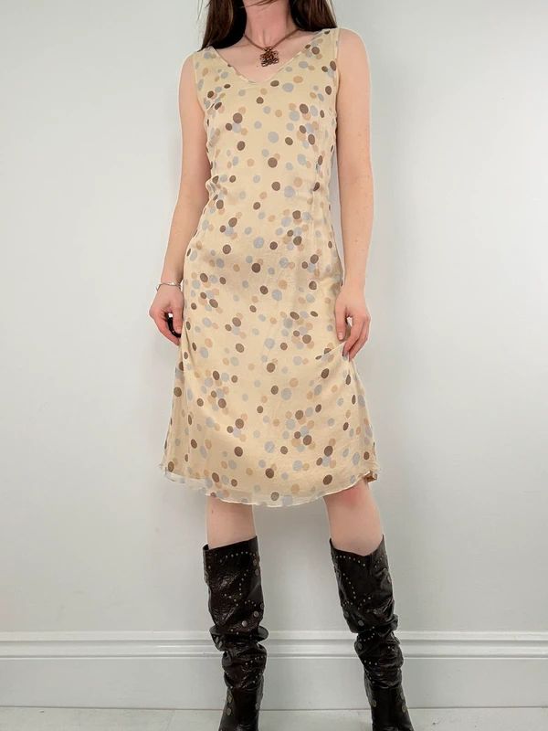 polkadot flared midi dress