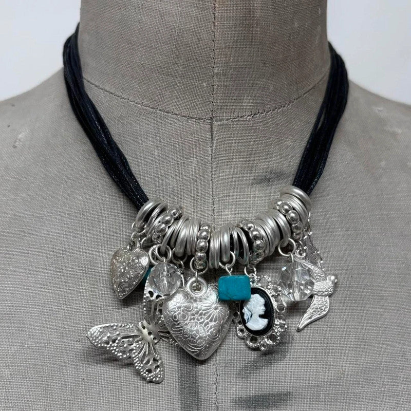 layered silver charm necklace