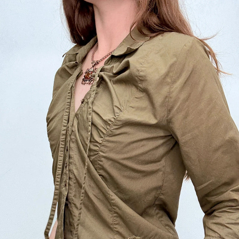 Cop Copine khaki gathered cinched shirt