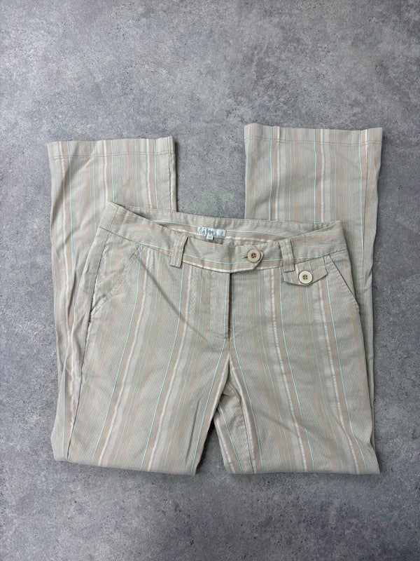 Pinstripe cream cargo flare vintage trousers