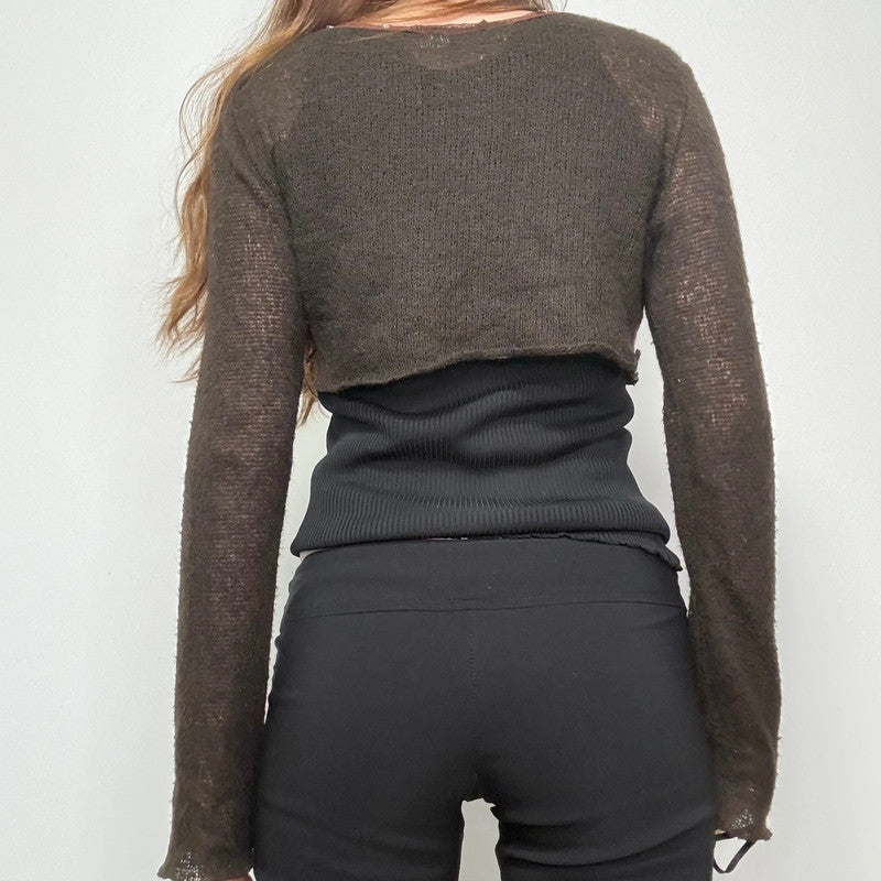 brown mohair knit cropped cardigan