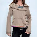 brown quilted collar structured asymmetric jacket