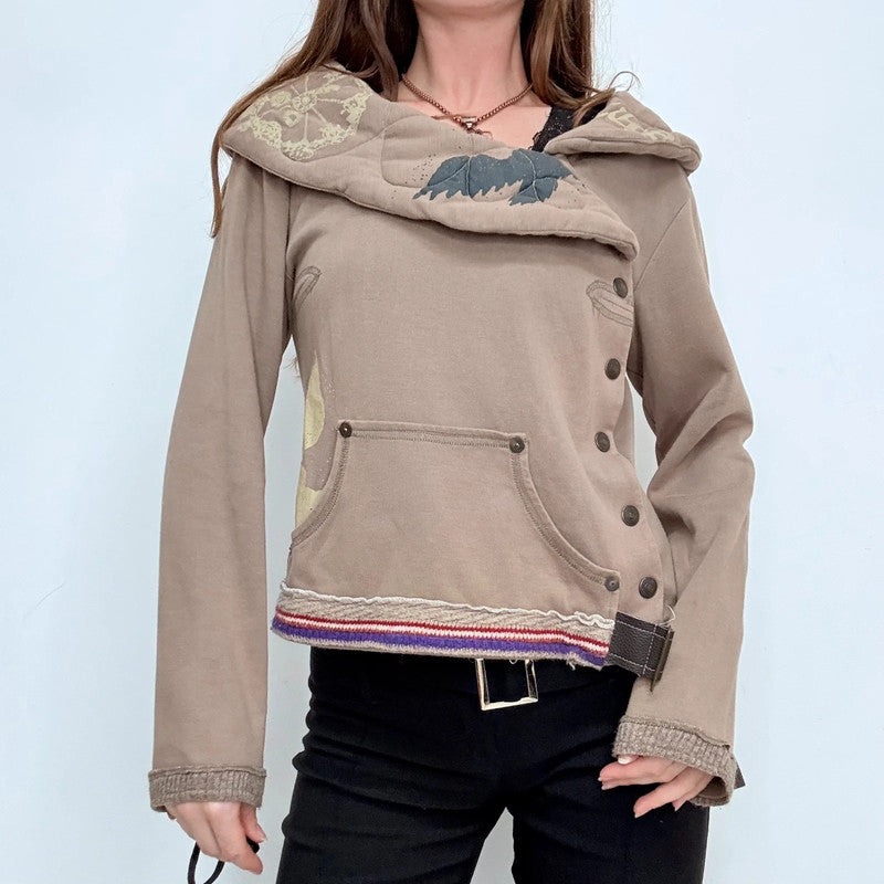 brown quilted collar structured asymmetric jacket