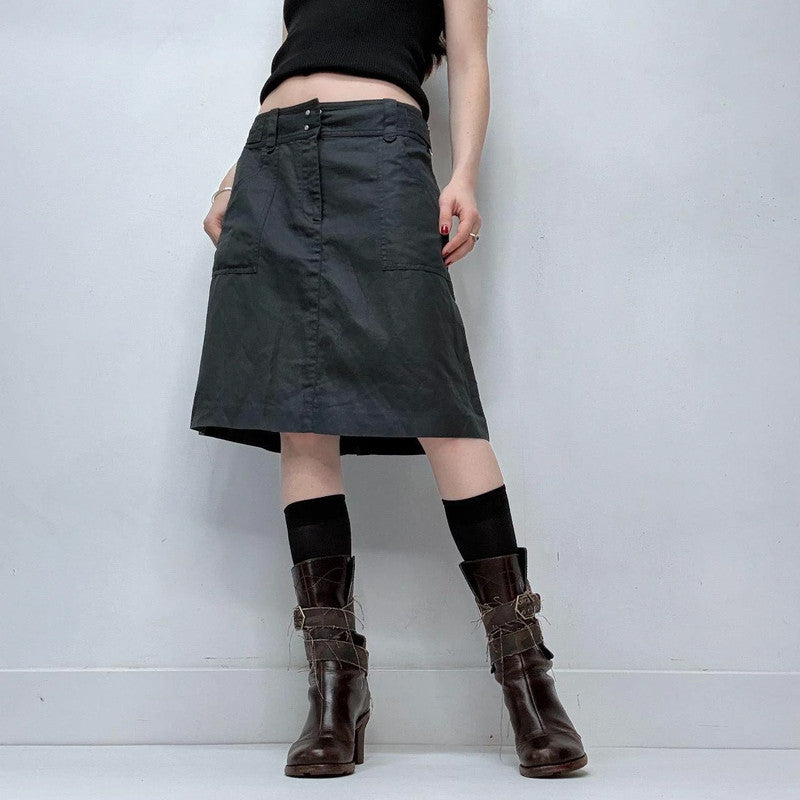 structured flared black midi skirt