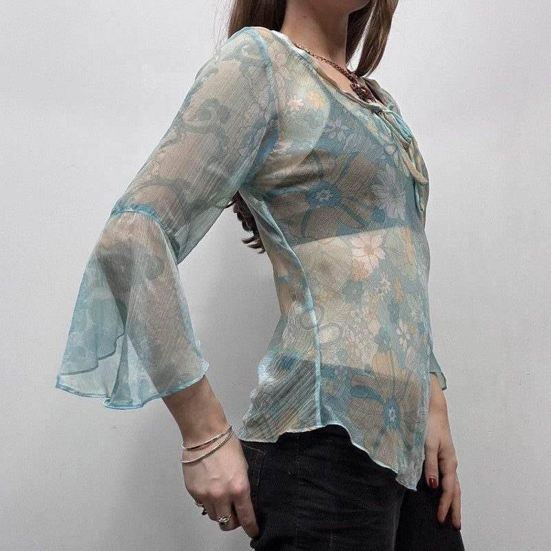 paisley print sheer flared shirt