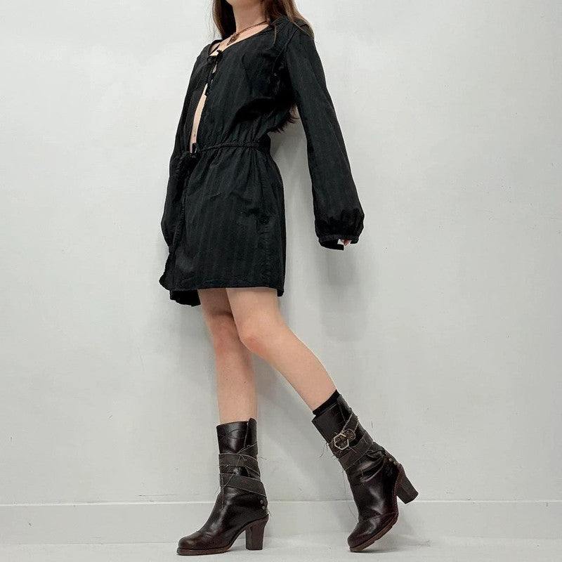 black pinstripe cargo puff dress UK 8