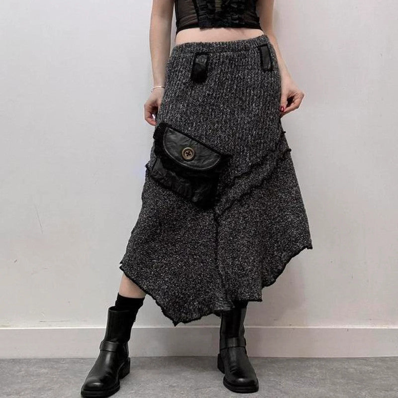 Ribbed asymmetrical maxi skirt