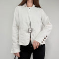 white buckle belted military jacket