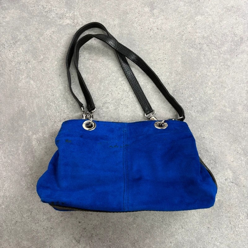 Suede electric blue leather mini eyelet handbag