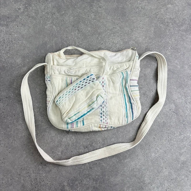 Woven cotton kantha cream crossbody bag
