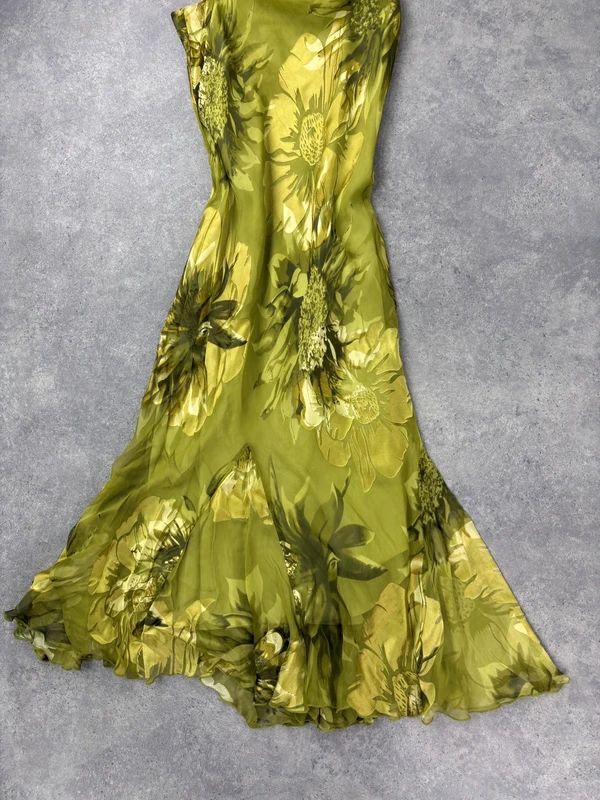green floral watercolour silk bias cut maxi dress