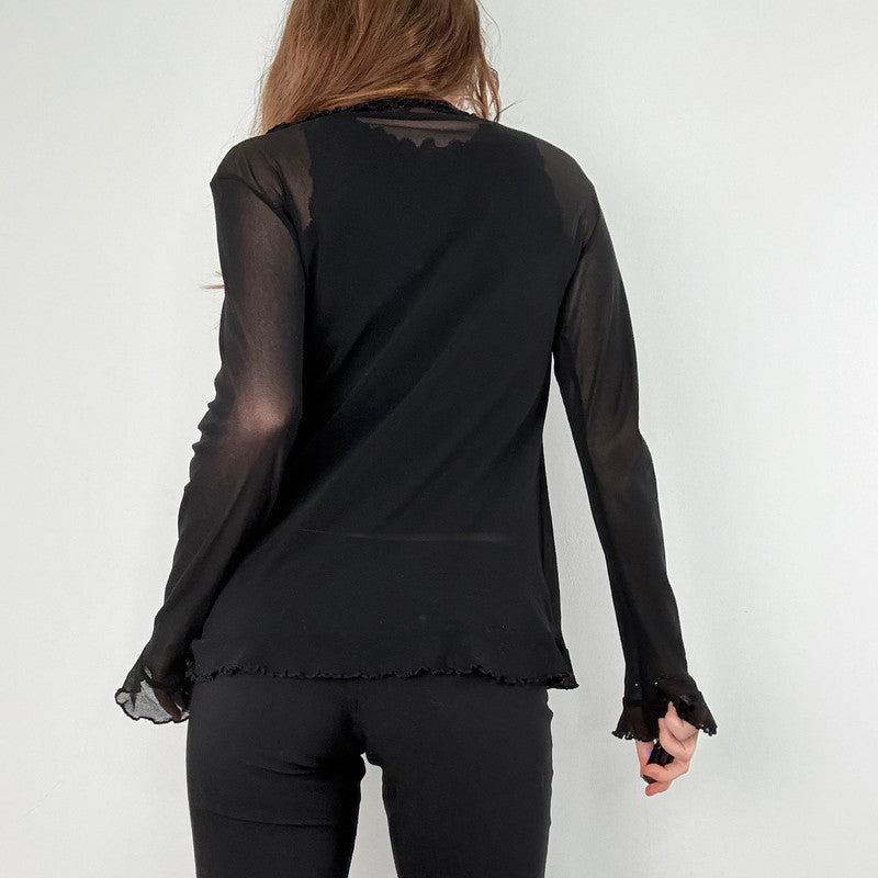 sheer black flutter ruffle top