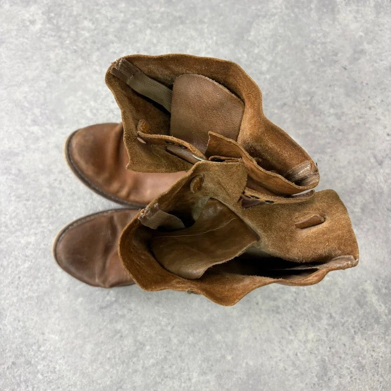 Tan leather buckle biker boots