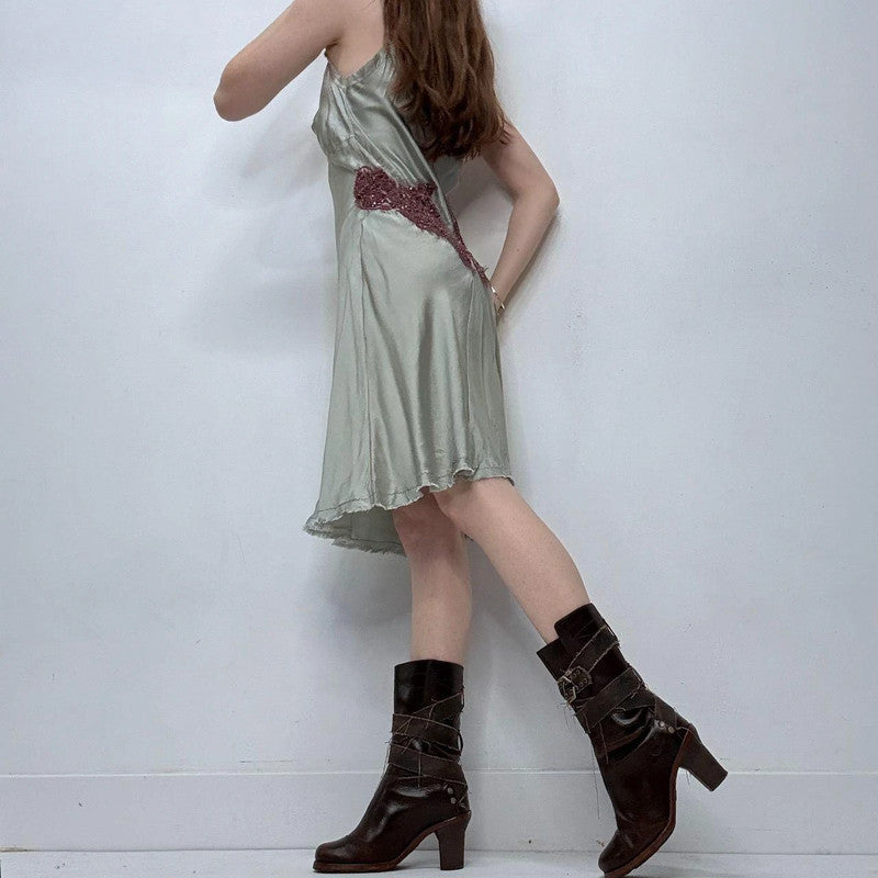 silk floaty slip appliqué dress
