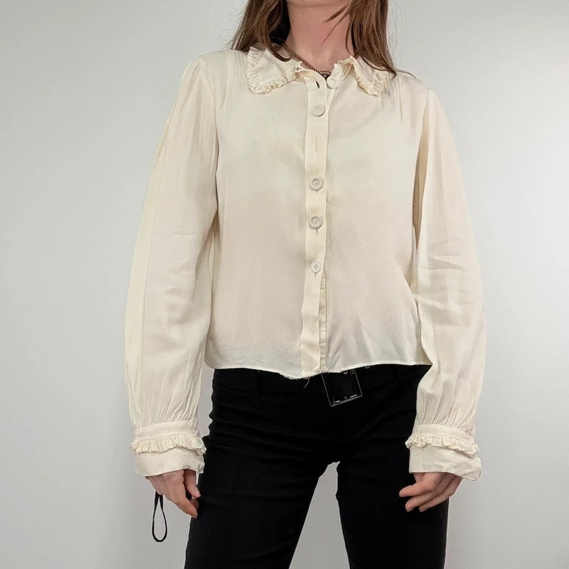 antique cream pleated ruffle Edwardian lace shirt