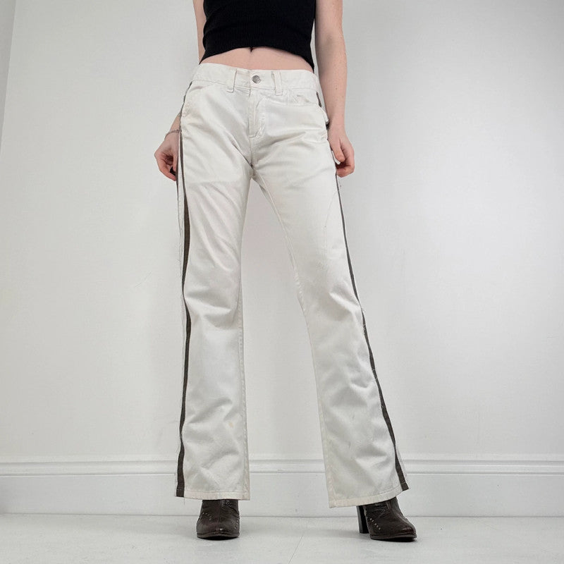 white cotton canvas flared trousers