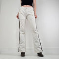 white cotton canvas flared trousers