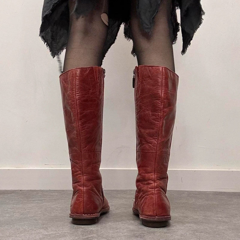 red leather Dr marten moto boots
