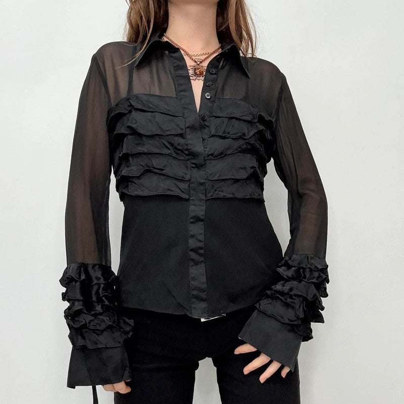 black ruffle grunge flare shirt