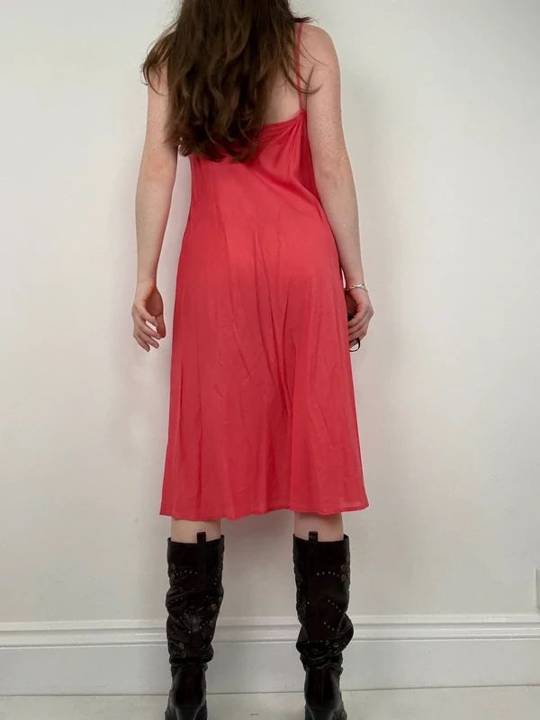 coral cotton flared slip dress