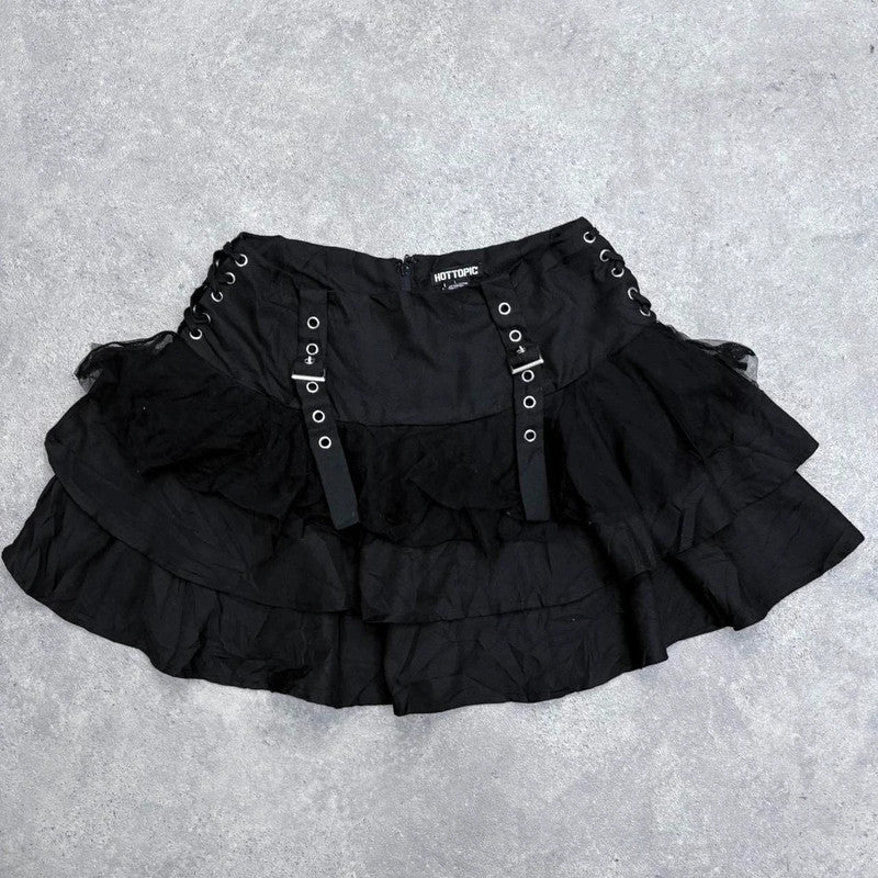 black studded eyelet cargo mini skirt