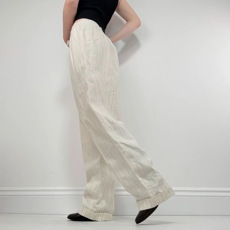 Laura Ashley vintage cream pinstripe trousers