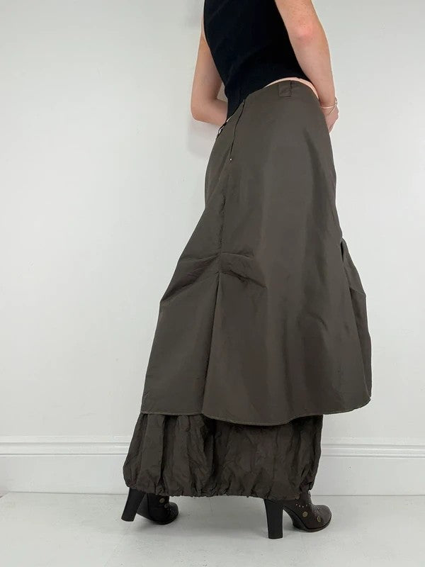khaki layered tech utility maxi skirt