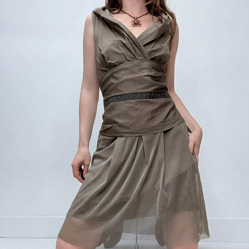 gathered structured drop waist mesh dress