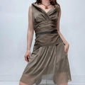 gathered structured drop waist mesh dress