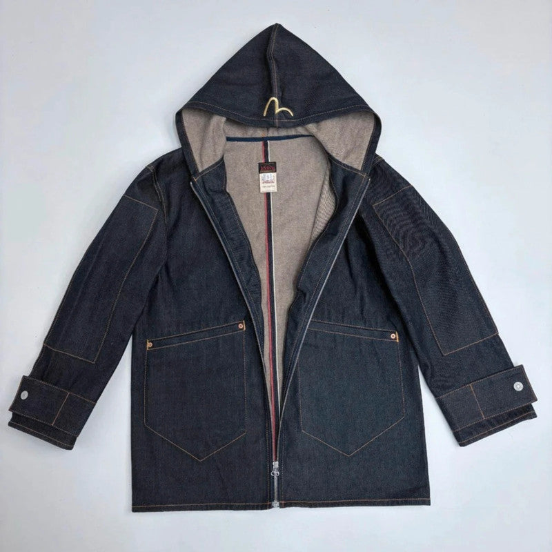 salvage dark-denim Evisu zip hoodie jacket