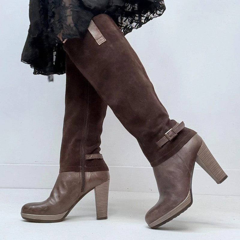 brown leather knee high boots