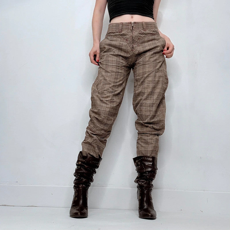 Archival tartan gathered puff trousers