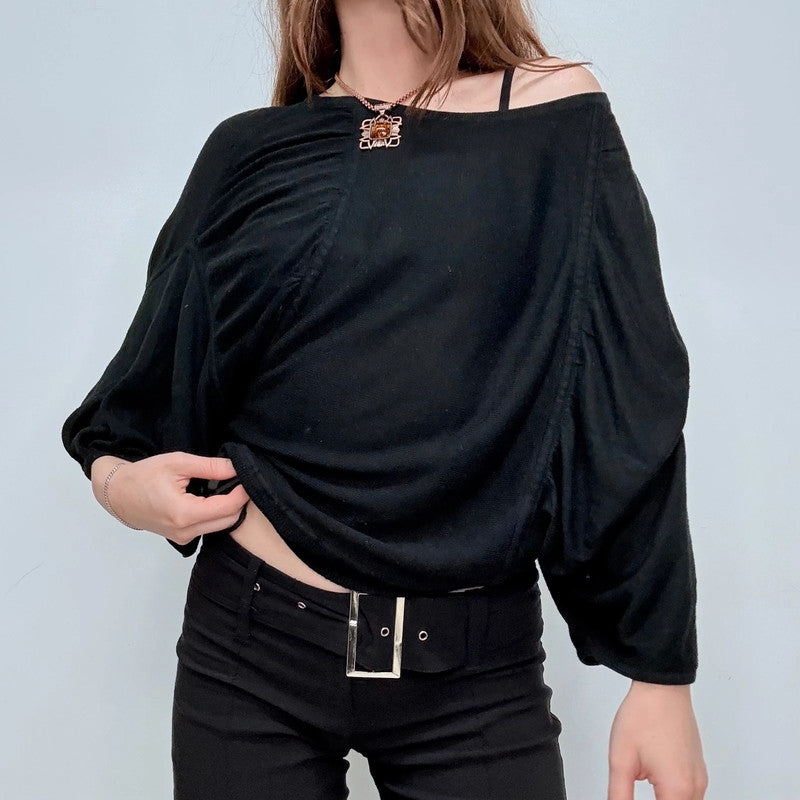 black knit gathered draped batwing jumper