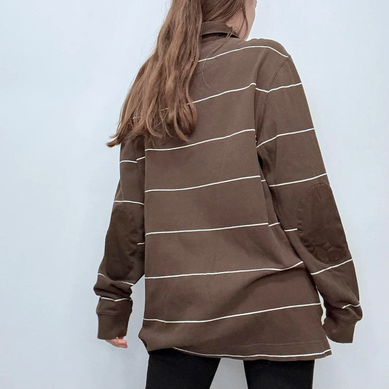 slouchy brown striped cotton rugby top