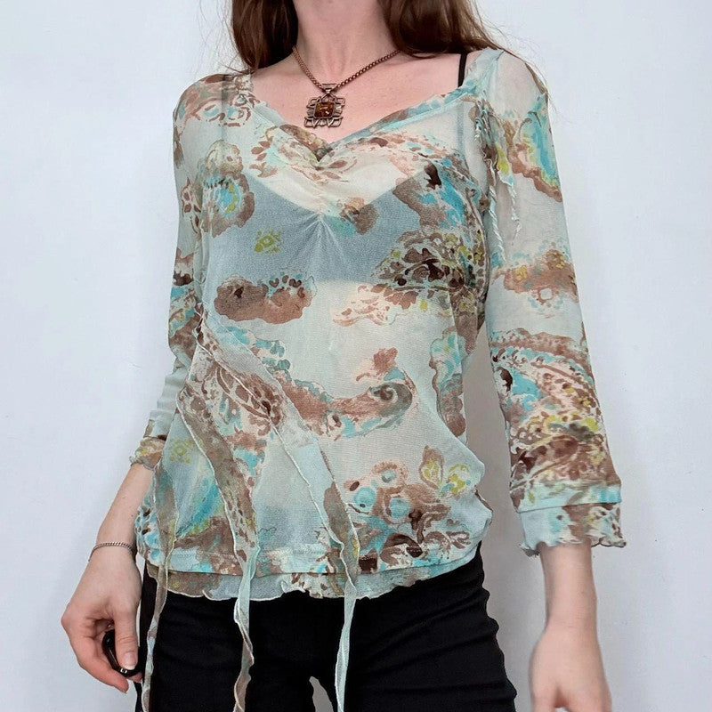 sheer mesh floaty floral top