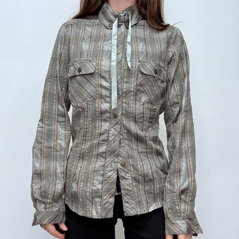 tartan checked flared grunge shirt
