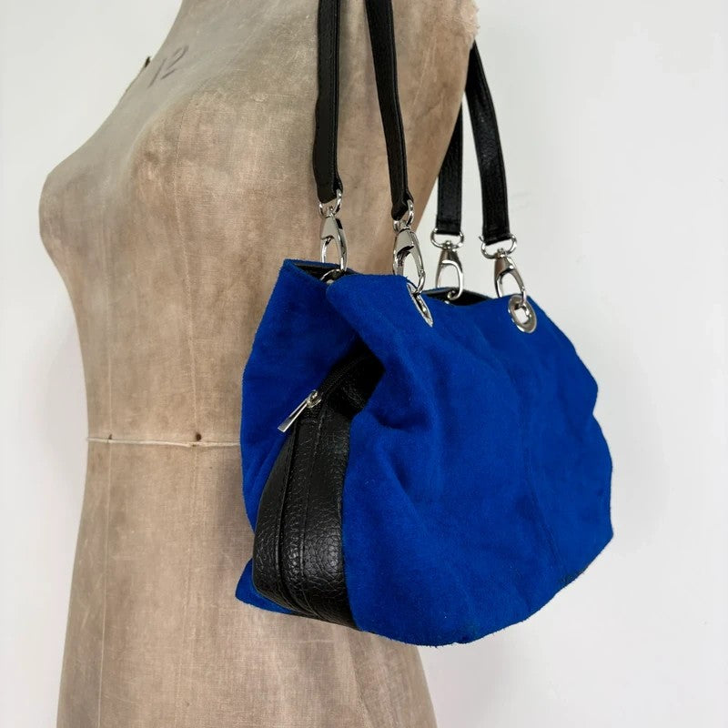 Suede electric blue leather mini eyelet handbag