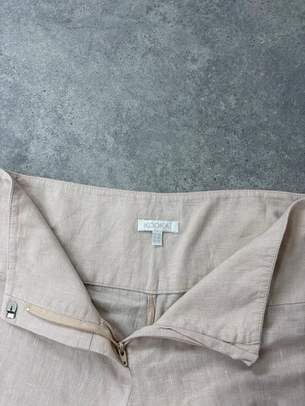 pink beige linen wide leg trousers