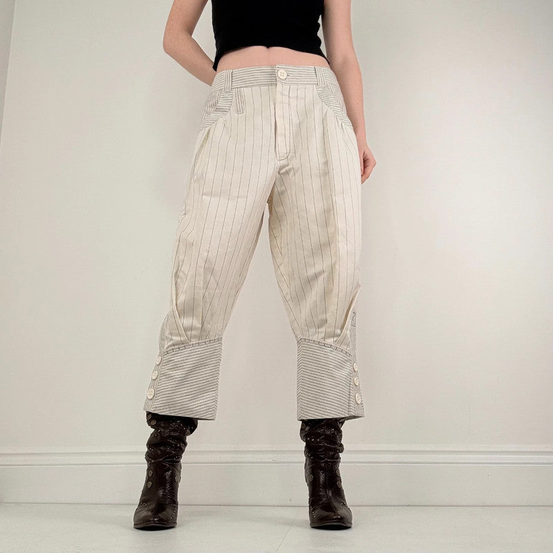 pleated pinstripe cropped cuffed trousers