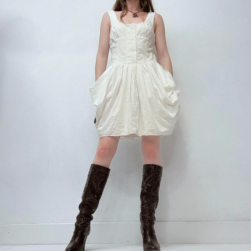 white puff gathered draped allsaints dress