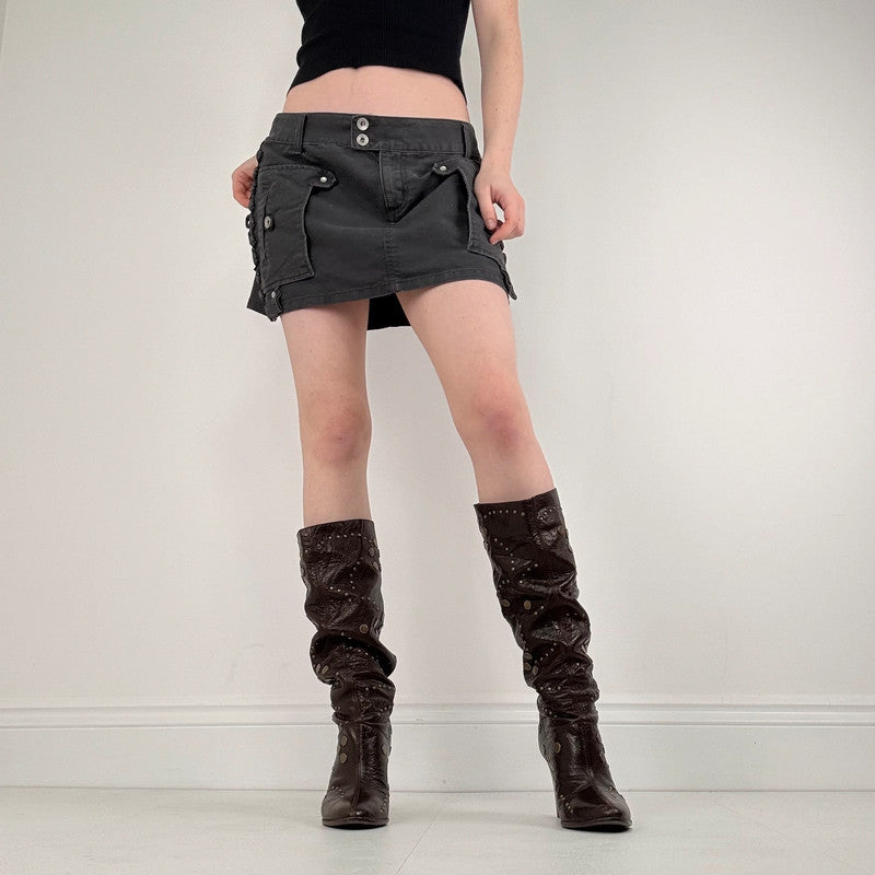 pleated military grey mini skirt