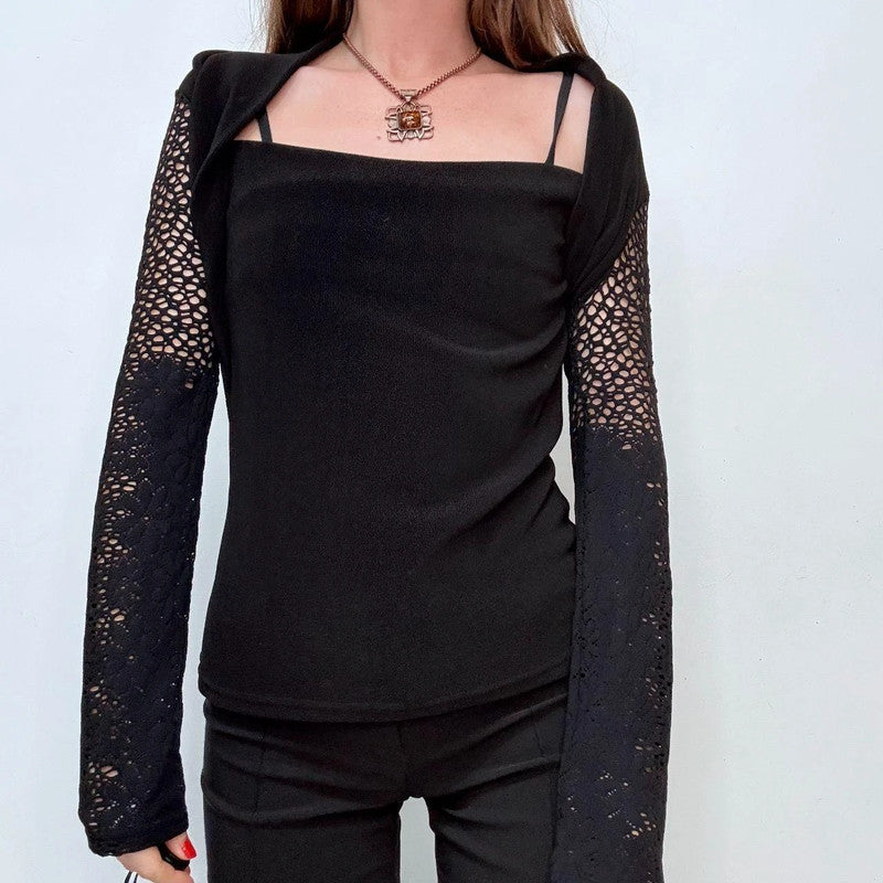 black wide neck flared top sweater