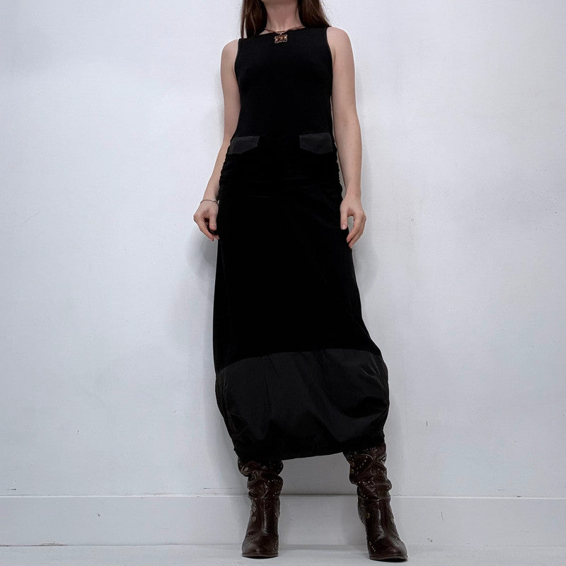 black structured barrel maxi dress